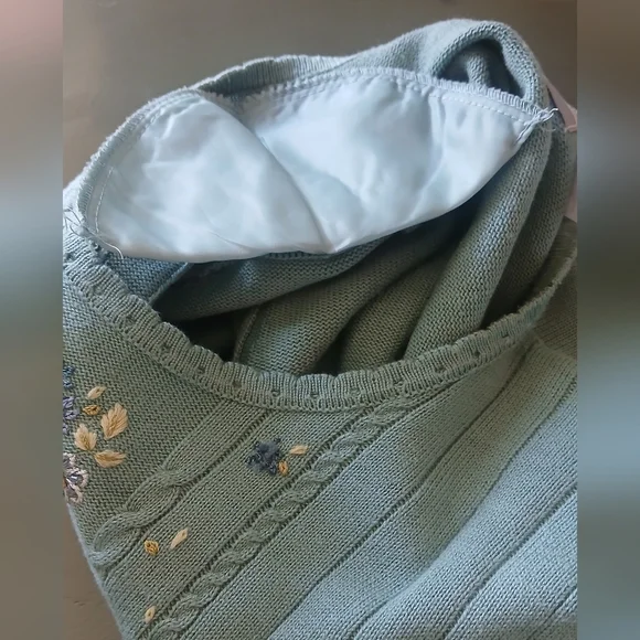 Embroidered Sea Green Short Sleeve Cotton Blend Sweater - Picture 12 of 13